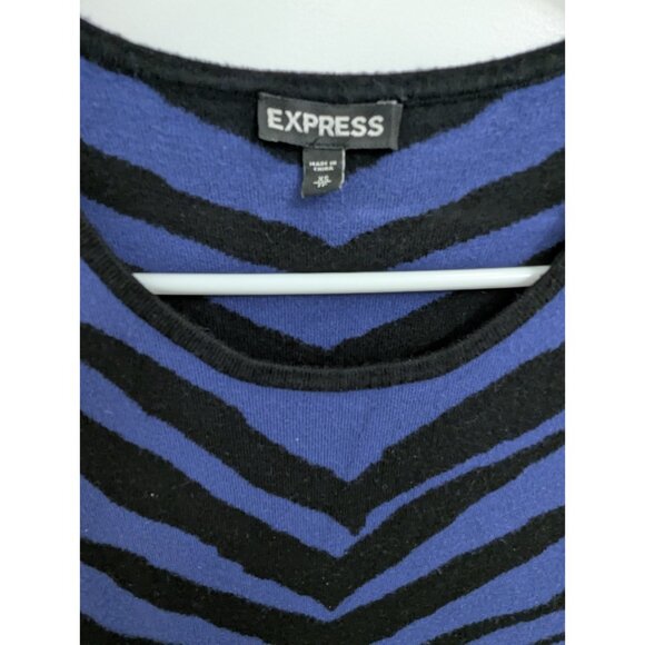 Animal Stripe Round Neck Mini Sweater Dress, Black & Blue Express XS - Picture 3 of 4